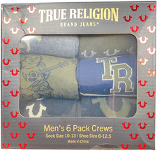 True Religion Men's 6 Pack Crew Socks Sock Size 10-13 / Shoe Size 8-12.5