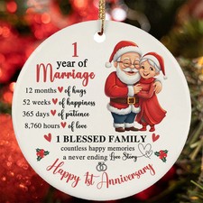 Happy 1st Anniversary Ornament Santa Claus Couple Love 1 Year Christmas Gift