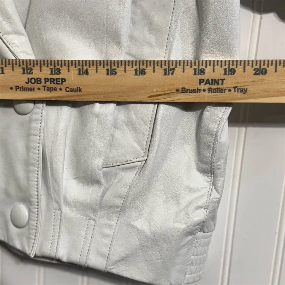 Chaqueta Bagatelle Vintage Años 80 100% Cuero Blanca Doble Pecho Grande 12 Foto 4 de 4