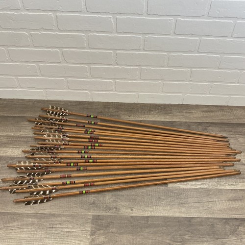 18 Vintage Hand Carved Wooden Arrows 31 Inches Feather Fletchings eBay