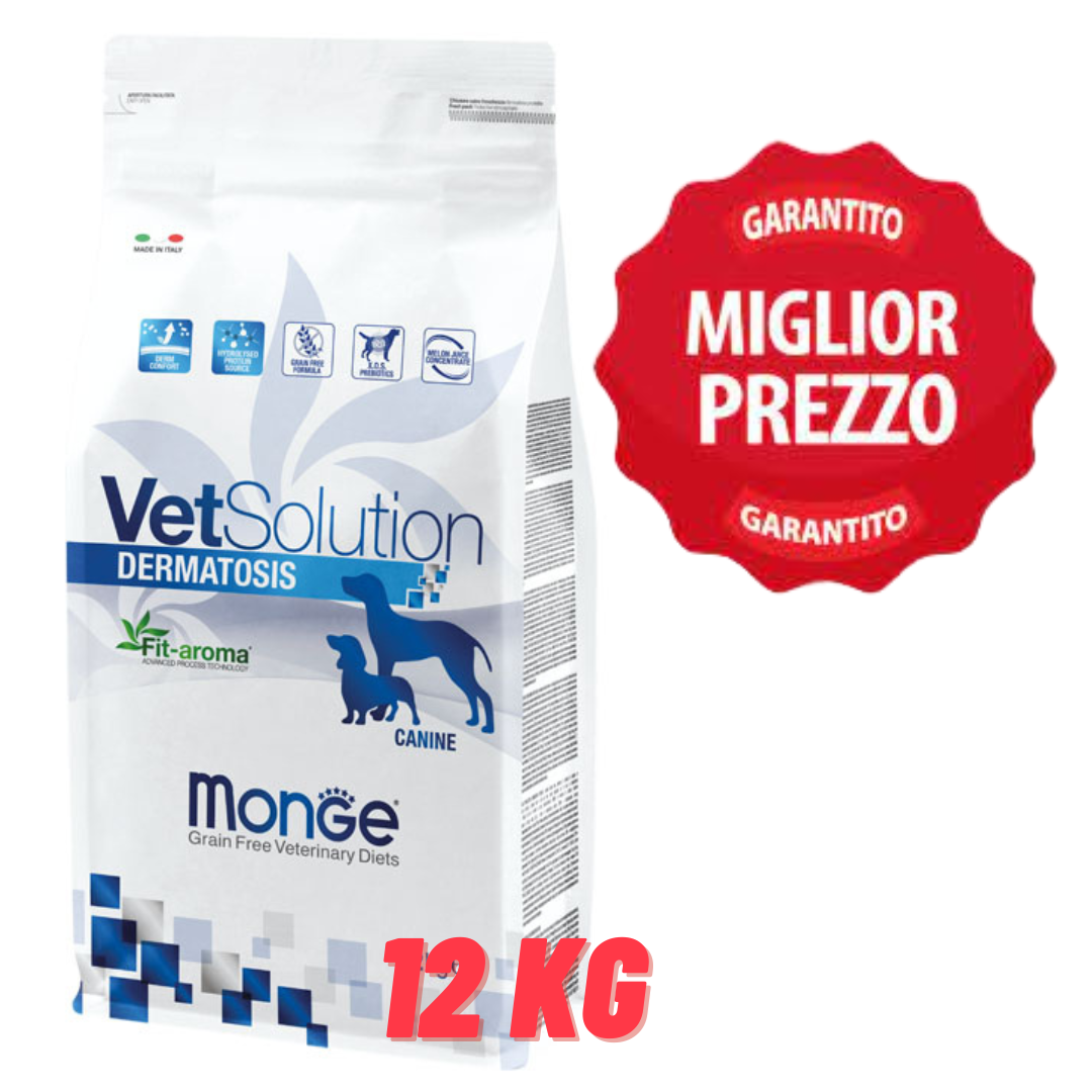 MONGE VETSOLUTION ADULT DERMATOSIS Crocchette Cane Sacco da 12kg - 12 kg