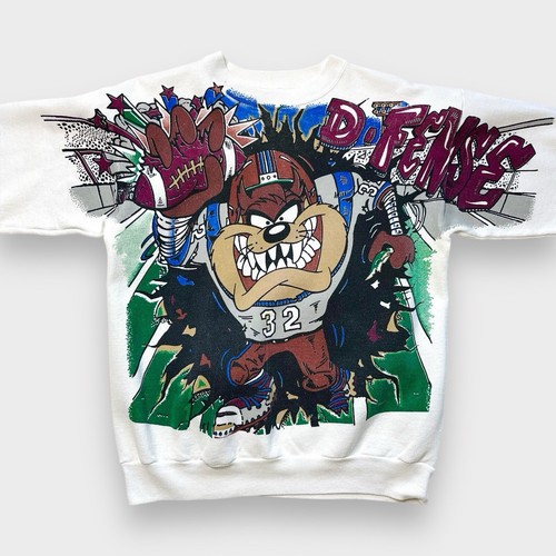 Vtg 90s Taz Football AOP Breakthrough Sweatshirt, Freeze NY Looney Tunes 2-Sided - Picture 3 of 7