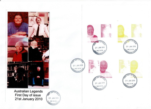 Stamps 2010 Australian Legends written word set of 12 booklet sheets on covers - Picture 4 of 12