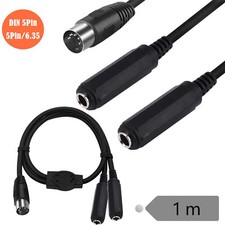 Din 5 Pin Male to Dual 6.35mm 1/4" Female Socket Stereo Splitter Audio AMP Cable