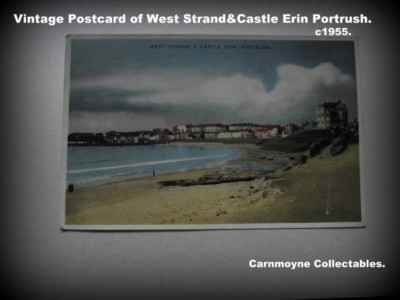 Vintage Postkarte von West Strand & Castle Erin, Portrush. um 1955.AH3142.