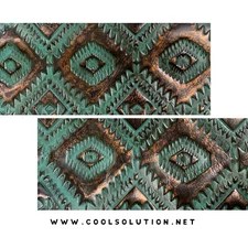 Embossed Leather Aztec Turquoise Copper, Custom Cuts, Leather Sheets by Size