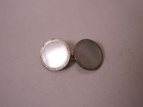 White MOP PLATED SINGLE Vintage DOUBLE SIDED Cuff Link replace lost/broken aa56