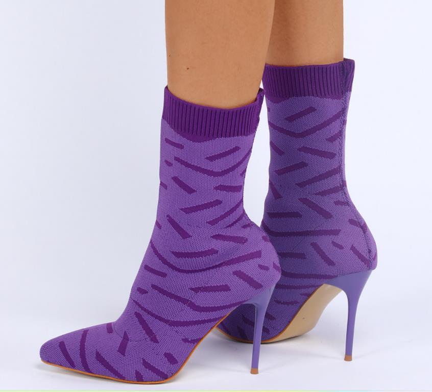 Women Stretch Sock Boots Pointy Toe Pump Party Stiletto Heel Knit Ankle