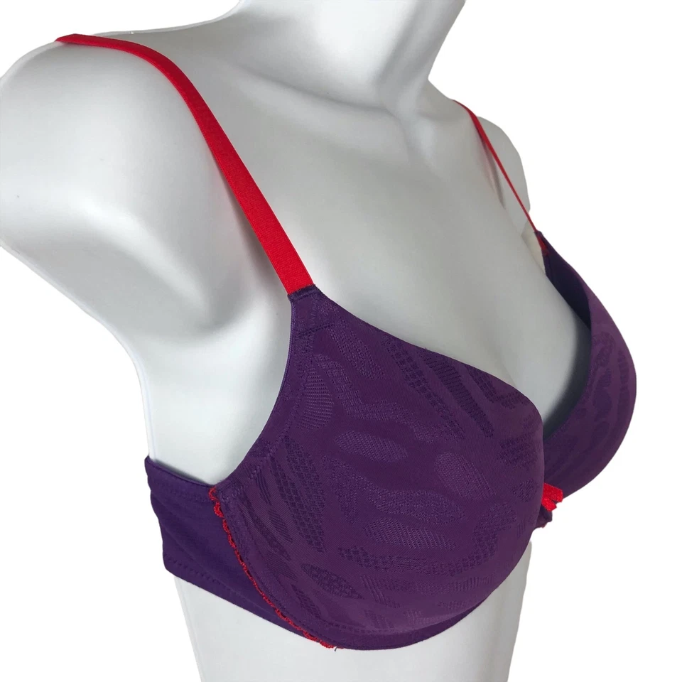 Josie Natori 女式文胸 32D 码紫色红色多向肩带聚拢钢圈 — 第 2/4 张图片