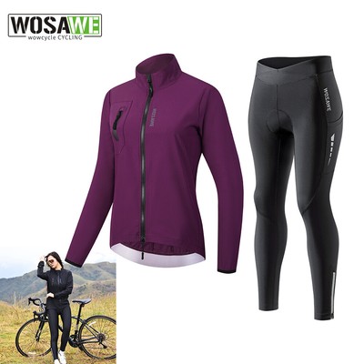 WOSAWE Damen Radfahren Winddichte Jacke Hose Sets Bike Tops Gepolsterte Tights