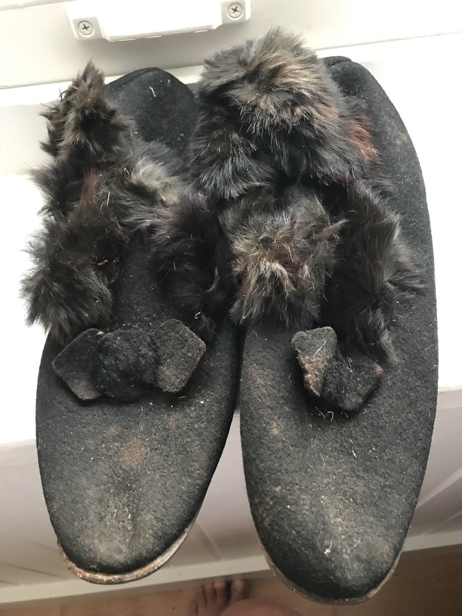 1910s Little Falls Felt Shoe Co NY Women's Black Slippers UK