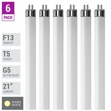 6 Pack F13T5 Fluorescent Tube 21" 13W Watt Mini Bi 2-Pin G5 3000K Warm White