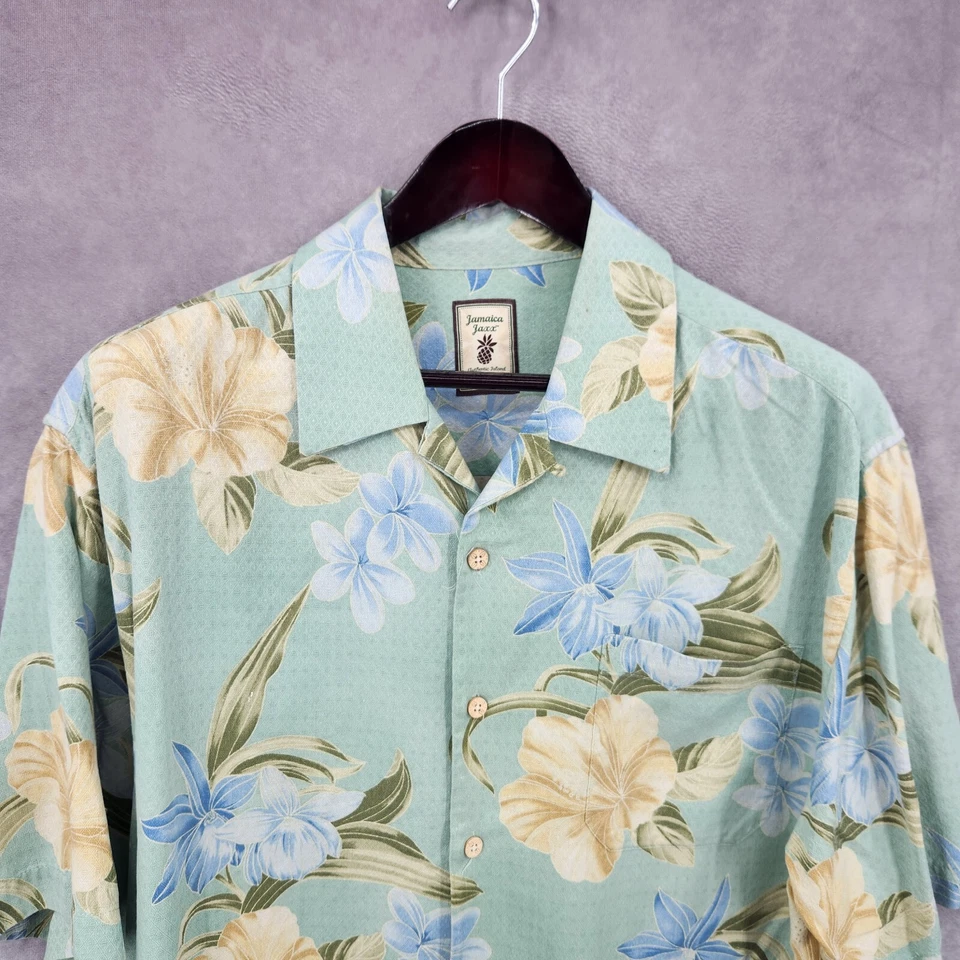 Camisa Jamaica Jaxx Para Hombre Grande Floral Abotonada Manga Corta Seda Vacaciones Foto 3 de 4