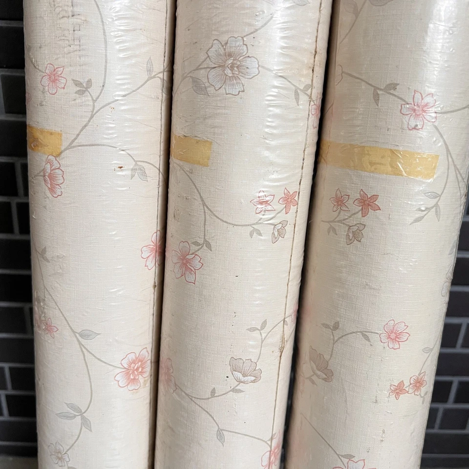 3 Rolls Ready Pasted Vinyl Wallpaper Made In USA Floral Print Flowers Vintage - Image 4 of 4