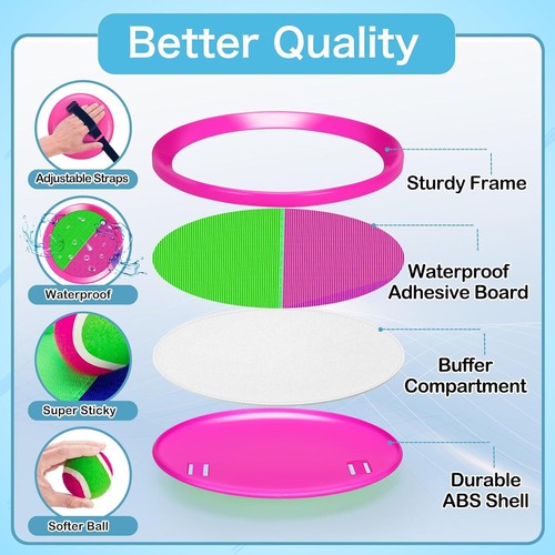 Outdoor Toys for Kids Ages 4-8, Catch Ball Toys (6Pcs Pink Paddles) - Picture 3 of 6