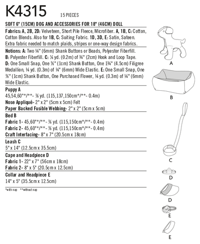Kwik Sew 4315/R10690 6" Hund und Zubehör für 18" Puppe - Bild 2 von 7