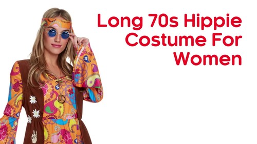 Women`s 1970s Hippie Costume S - XXL Ladies Long Hippy Dress 70`s Flower Child - Video 1 of 1