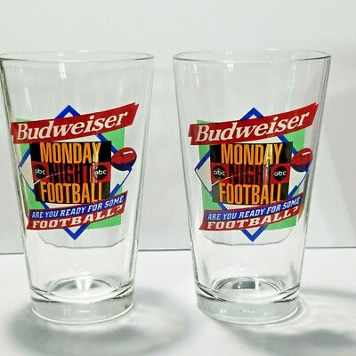 Lot of 2 Budweiser Monday Night Football Beer Glasses Are You Ready For Some FB