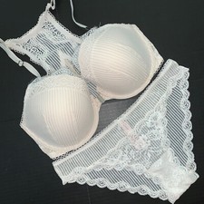 Victoria's Secret 32DD,34DDD BRA SET M Panty COCONUT white ivory Cream Lace
