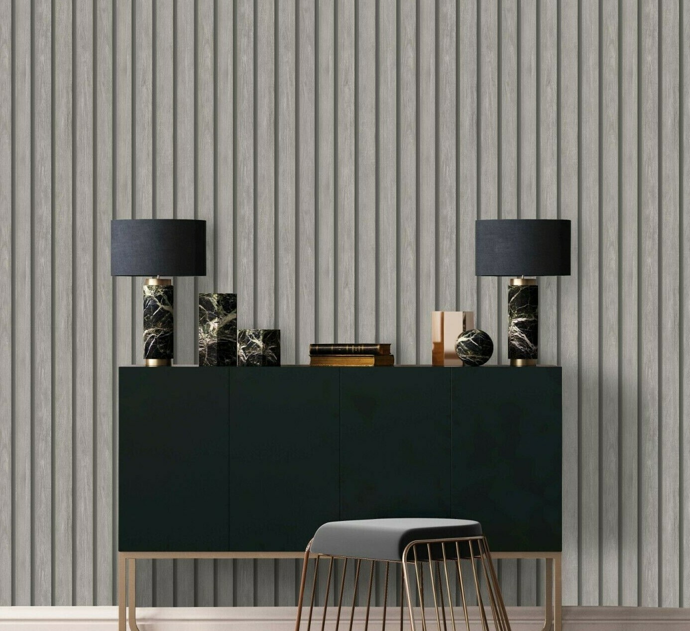 Holden Decor Wood Slat Oak Wallpaper Natural Grey Faux Wooden Panel