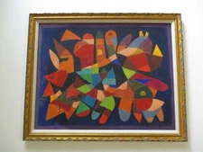 VINTAGE MID CENTURY ABSTRACT CUBIST rare PAINTING EXPRESSIONISM LISTED NEW YORK