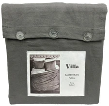 Villa Noble Excellence KING Bedskirt Basketweave Pebble Cotton Linen Grey