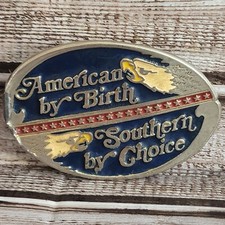 VTG American By Birth Southern By Choice Belt Buckle Enameled Eagle Made In USA