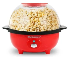 Elite Gourmet 3 Quart Hot Air Popcorn Maker with Electric Stirring Red