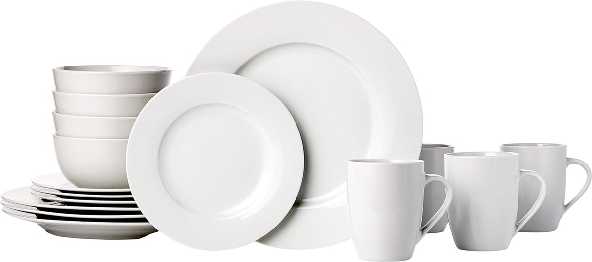 16-Piece Dinnerware Set Porcelain Kitchen Service for 4 Plates Bowls Mugs  White