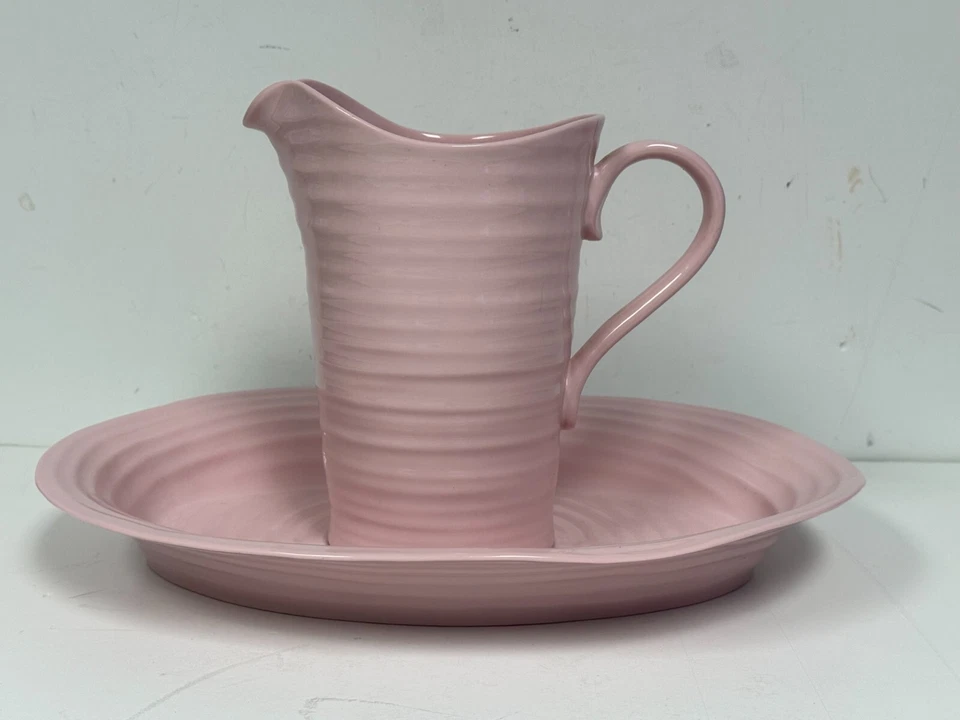 Jarra grande Sophie Conran Portmeirion porcelana rosa claro y debajo del plato COMO NUEVA Foto 2 de 4