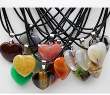 20ps/Lot 20mm Mixed Gemstone Heart for Jewelry making Necklace pendant 17.5inch