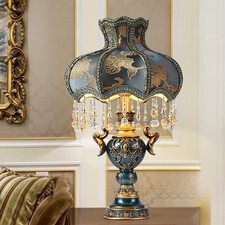 Elegant Victorian Blue Floral Bedside Table Lamp for Bedroom  Living Room Decor