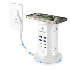 Power Strip Tower, Surge Protector Tower 9 AC Outlets 8 USB 4 USB 24w White