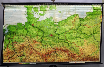 #ad Old Pull Down Geographical Wall Chart Poster Map North Germany $205.99