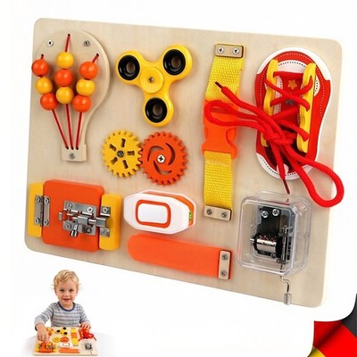 Montessori Motorikbrett für Kinder Busy Board mit 9 Aktivitäten, Activity Board