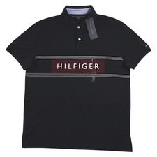 Tommy Hilfiger Polo Shirt Mens M Navy Logo Stripe Short Sleeve Pique 69 NEW