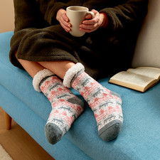 Fairisle Snuggle Socks Cosy Soft Warm Winter Fluffy Lounge Comfort Socks