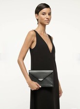 Staud Marcella Black Leather Envelope Clutch /Shoulder Bag w Silver Accents NWT