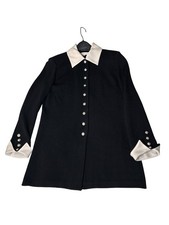 St. John Marie Gray Long Knit Jacket Size 8 Black Contrasting Collar Cuffs READ