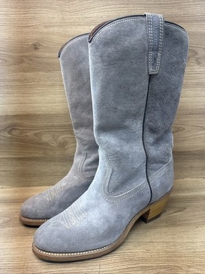 Wolverine women's 7M vintage pale gray suede mid calf stacked heel Western boots