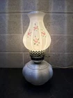 Vintage Electric Milk Glass Hurricane Lamp & Shade Pink Rose Buds 12.5" WORKS