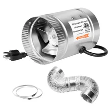 4 Inch 100 CFM Booster Fan Inline Vent Blower 8 Feet Ducting with 2 Clamps