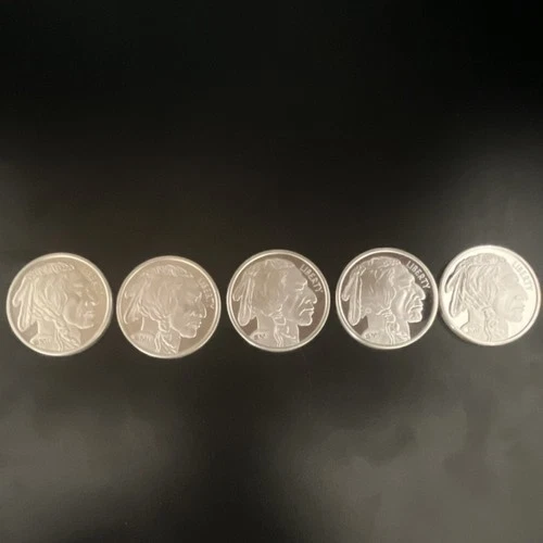 5x 1 oz .999 Silver Buffalo Rounds