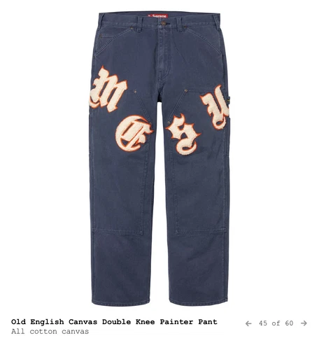 Pantalon de peintre Supreme ancien anglais toile double genou 25SS neuf taille 36
