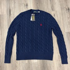Polo Ralph Lauren Cable Knit Crew Neck Pullover, Navy  Blue, Size S
