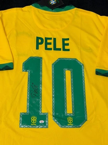 Pele Signed Brazil Pro Style Soccer Jersey with COA