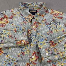 Cremieux Shirt Mens Extra Large Gray Multicolor Floral Button Down Geometric