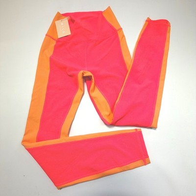 WILO Rib Contrast Leggings XS Pink Peach 7/8 High Waist NWT Athleisure Yoga