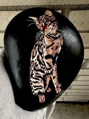 Bengal  cat Hand Painted beautiful Art! Painted On A Rock Approx 6.5x5x2