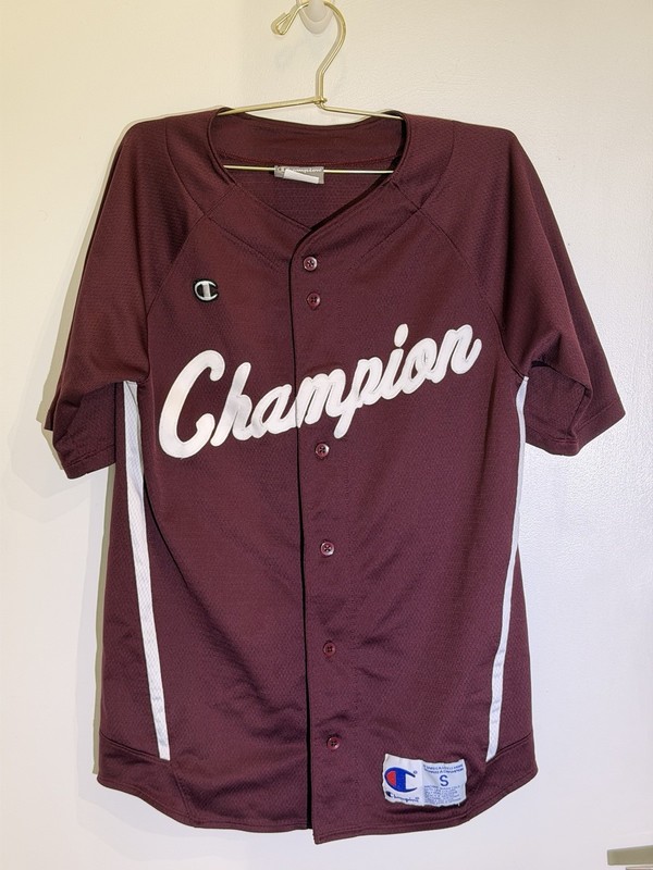 Champion Double Dry Baseball Jersey Burgundy White Button Front Mens Small S